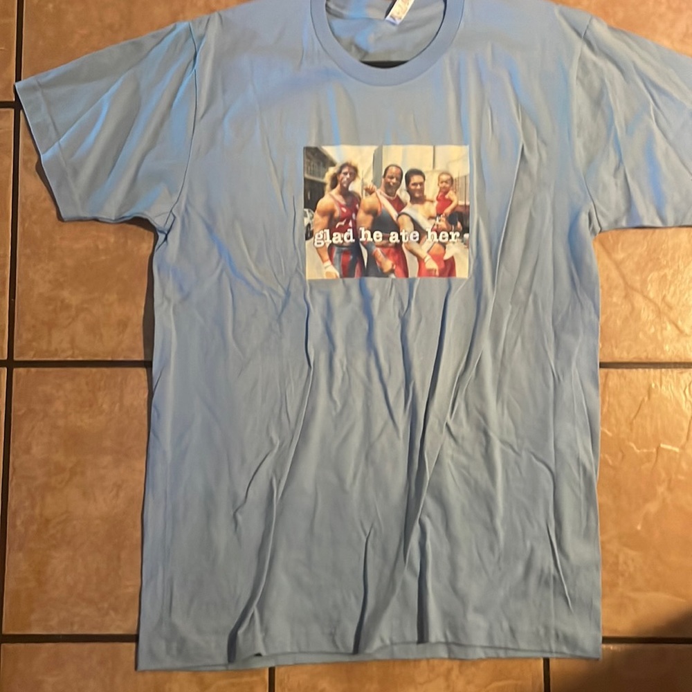 NWT American Apparel Gladiator shirt “Glad He Ate Her”